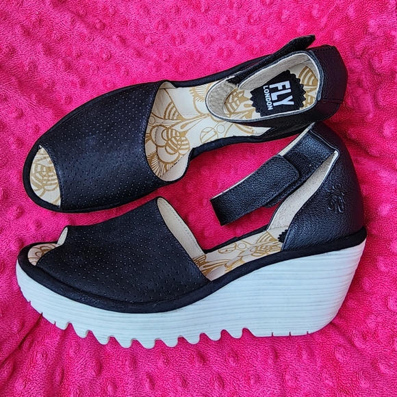 Fly London Yula Ankle Strap Wedges - Picture 1 of 8